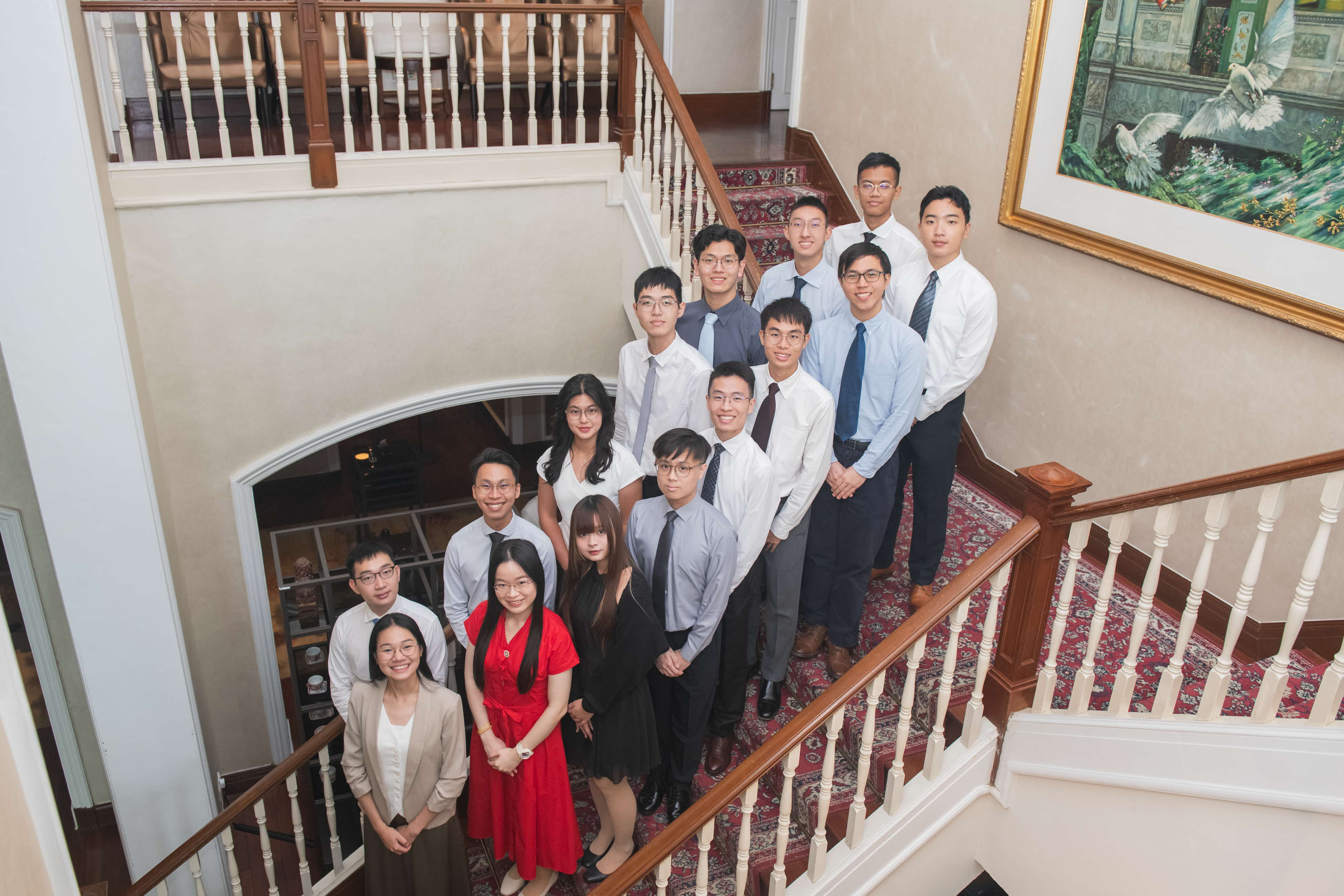 PSC Scholarship awards for the year 2025, group photo of the awardees by the stairs of the event